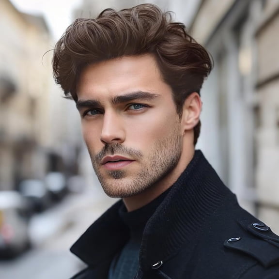 Fiykzur Mens Wigs Short Hair, Mens Hair Replacement Wigs Realistic Mens's Brown Wig for Men Synthetic Hair Full Wig for Male Guy Daily Wear