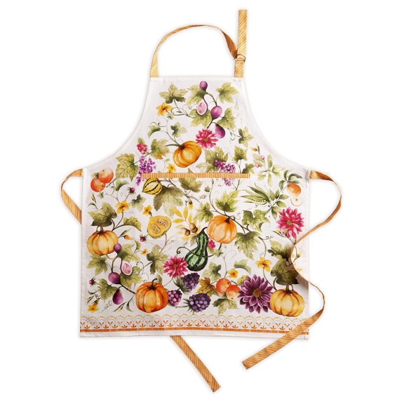 Fiykzur Pumpkin Garden - Cloudy Cream 100% Cotton 1 Piece Kitchen Apron with an Adjustable Neck & Invisible Center Pocket with Long Ties for Women Men | Chef (27.50 Inch by 31.50 Inch)