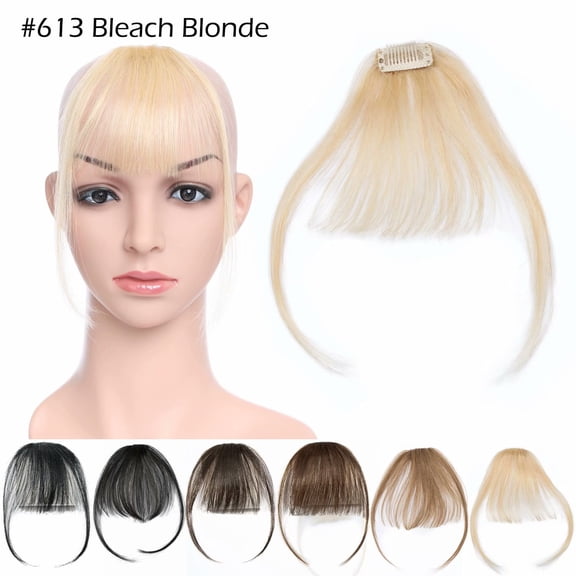 Fiykzur Real Remy Human Hair Bangs Clip In Invisible Thin Air Fringe for Women, Silky Straight 5 Inch Length, Natural Look for Party, Wedding, Date & Daily Use (Blonde)