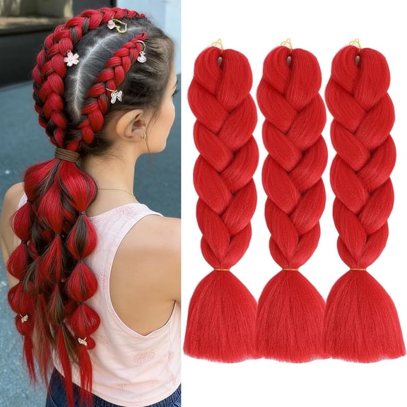 Fiykzur Red Braiding Hair Pre-Stretched 24 Inch Synthetic Fiber Box Braids