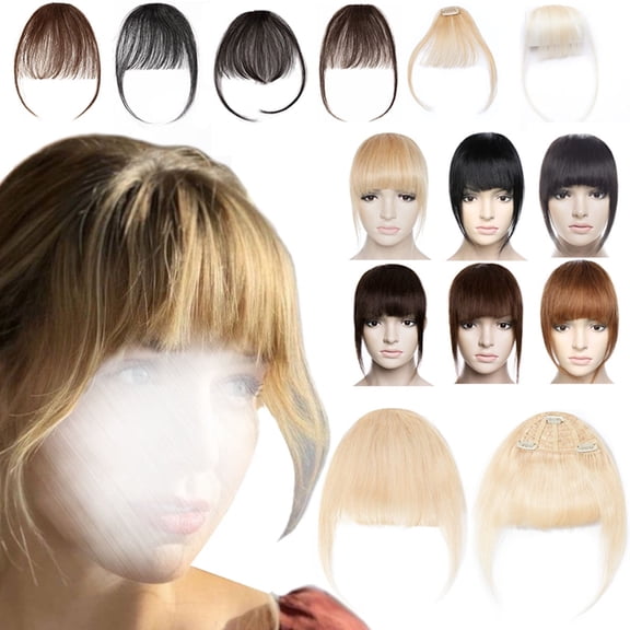 Fiykzur Remy Human Hair Clip-in Bangs, French Bang Thick Full Front Straight Fringe One Piece Hairpiece, Handmade Invisible Net, Modify Face Shape, Secure Clips