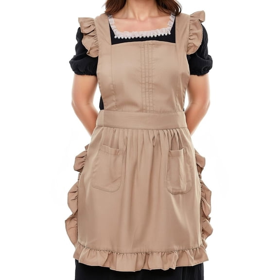 Fiykzur Retro Adjustable Ruffle Apron with Pockets, Small to Plus Size Ladies