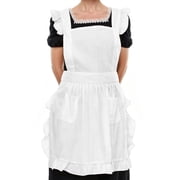 Fiykzur Retro Adjustable Ruffle Apron with Pockets, Small to Plus Size Ladies