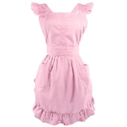 Fiykzur Retro Adjustable Ruffle Apron with Pockets, Small to Plus Size Ladies