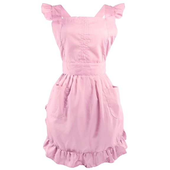Fiykzur Retro Adjustable Ruffle Apron with Pockets, Small to Plus Size Ladies