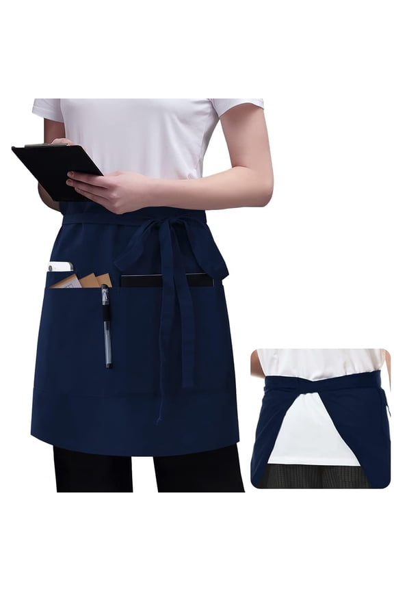 Server Apron Black with 3 Pockets 18 Inch Long Waiter Waitress Bistro Half Waist Aprons for Women Men Waterproof