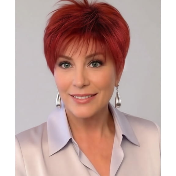 Fiykzur Short Red Wigs for Women Straight Pixie Cut Wigs with Bangs Natural Looking Synthetic Short Hair Wigs for Daily Party Cosplay Use