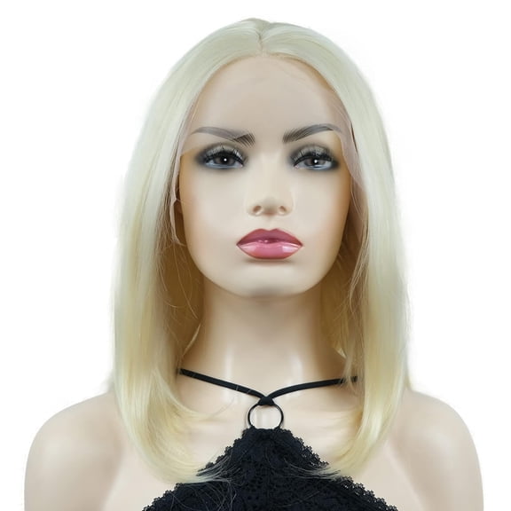 Fiykzur Short Straight Bob Wigs, 13x3 Lace Front Middle Part Bob Wig for Women, Closure Wigs, Blonde,12 inch