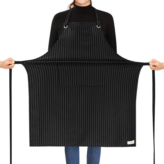 Fiykzur Stripe Stretch Apron for Men Women Chef Big and Tall Large Striped Aprons with Pockets for Kitchen Cooking Waterproof