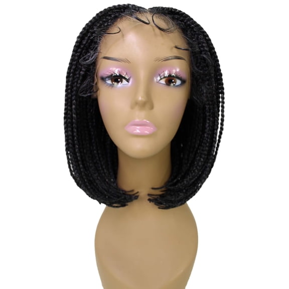 Fiykzur Tiara Straight Braided Wig - 12 in 4x4 HD Lace Front, Heat-Resistant Synthetic, Adjustable Cap, Salt & Pepper Grey, Natural Baby Hair, Washable