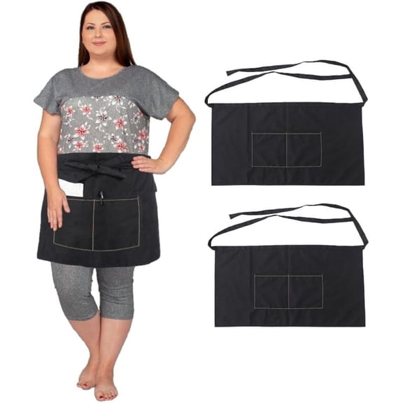 Fiykzur Unisex Waist/half Bistro Server Aprons with Pockets. Plus Size Apron XL FiykzurL or Waist W40+