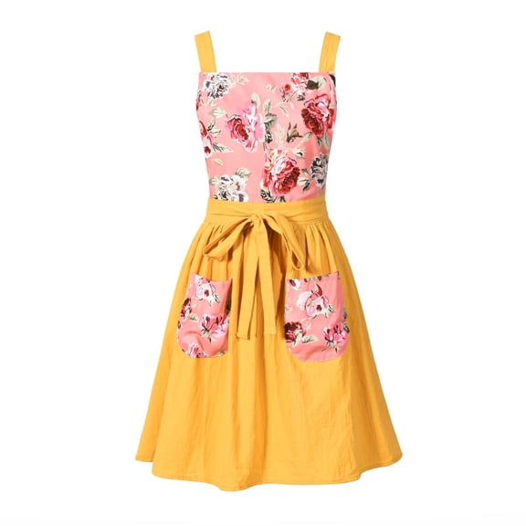 Fiykzur Vintage Pinafore Aprons for Women with Pockets for Kitchen | Cute Floral ,Adjustable Cross Back,2 pockets,Long Straps,for Cooking Baking Gardening Painting Cleaning Gift Giving