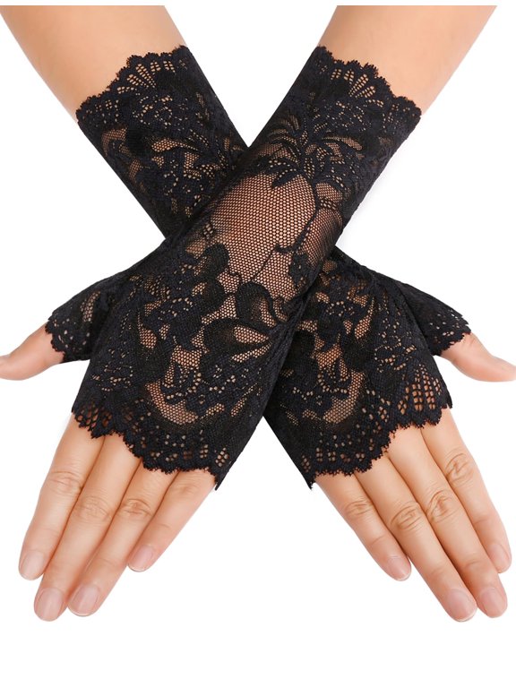 Women Short Lace Glove Fingerless Sunblock Wrist Gloves Gothic