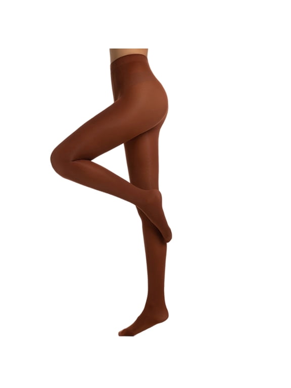 Women's Control Top Pantyhose - High Elasticity Tights with Slimming Waistband, Solid Color Sheer Stockings for Dresses, Brown L