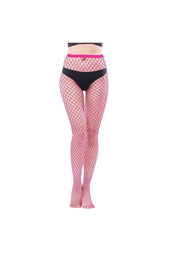 Women's Hot Pink Fishnet Stockings - Super Elastic Dense Mesh Tights, Fashionable Perforated Socks