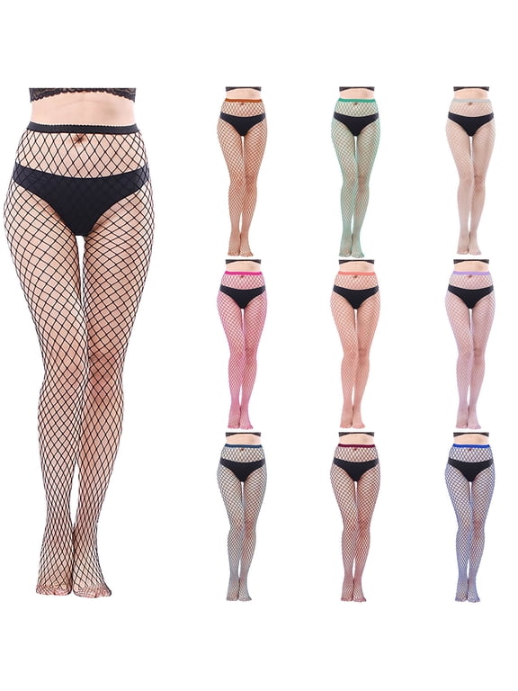Women's Sexy High Waist Fishnet Tights Thigh High Stockings with Suspenders - Durable Nylon Pantyhose, Lace Top with Silicone Grip, Multi Color Options