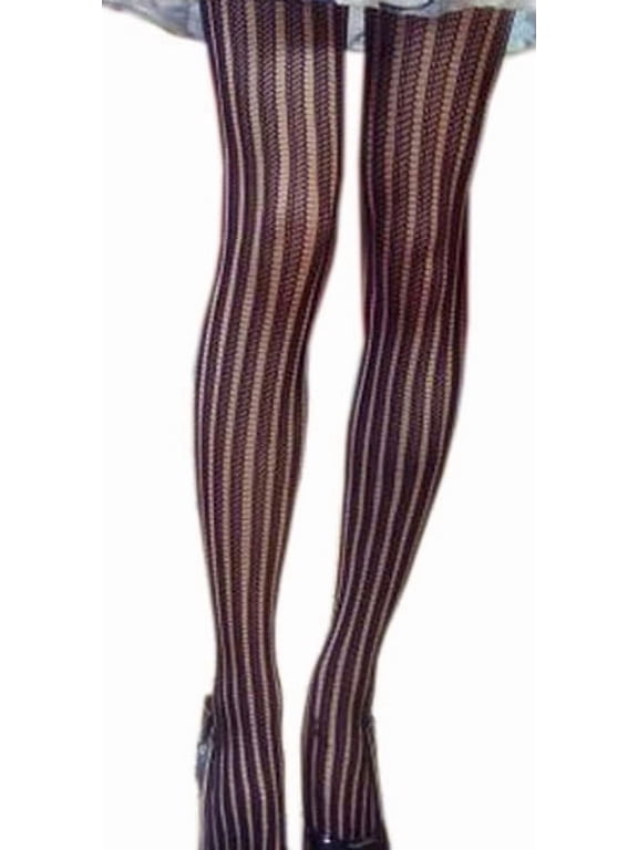 Women's Striped Fishnet Sheer Pantyhose Stockings - Black, Medium (One Size) - Patterned Hosiery for Lingerie and Fashion