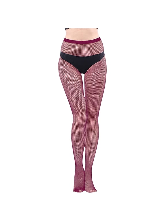 Women's Super Elastic Fishnet Stockings - Wine Color Fashionable Perforated Tights, Dense Mesh Socks