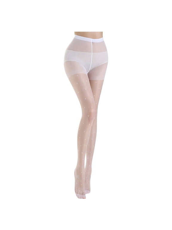 Women's White Nylon Mesh Stockings Sexy Sheer Silk Tights, One Size, Thin & Comfortable for Daily Wear
