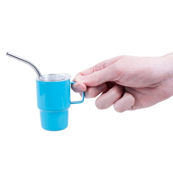 Fizz Creations Teeny Town Mini Travel Mug & Straw. Pocket Sized Twist on Your Favorite Beverage Holder. 3oz Capacity. Novelty Mug. Great Stocking Stuffer.