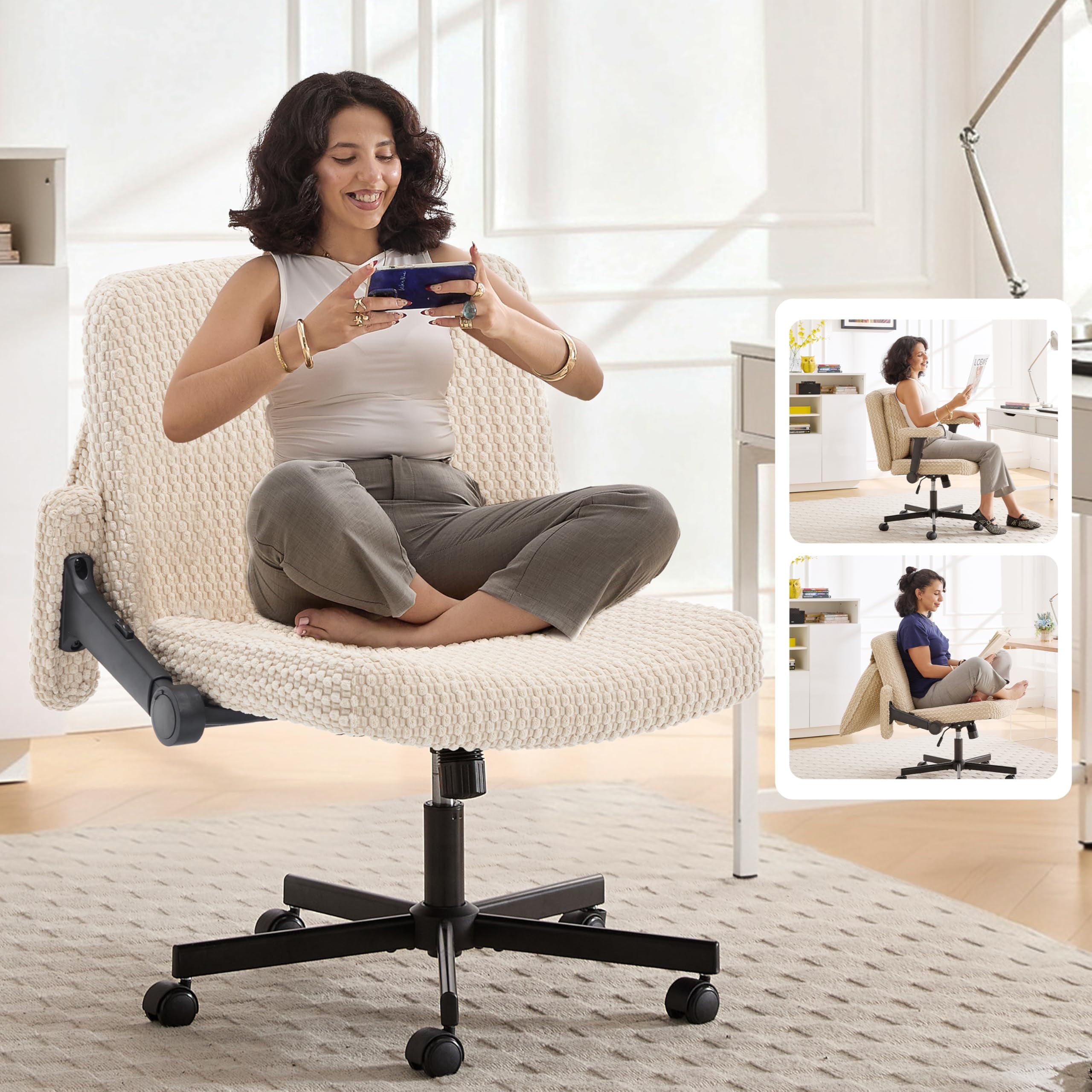 Cross-leg chair クロスレッグチェア Nexthro Criss Cross Chair,Cross Legged Chair with Wheels and Arms