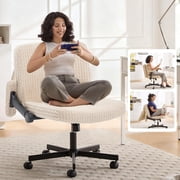 Nexthro Criss Cross Chair,Cross Legged Chair with Wheels and Arms,27" Wide Seat Office Desk Chair with Flipable Back Cushion,Mid Back Beige Swivel Chair for Home Office,Bedroom VanityBeige