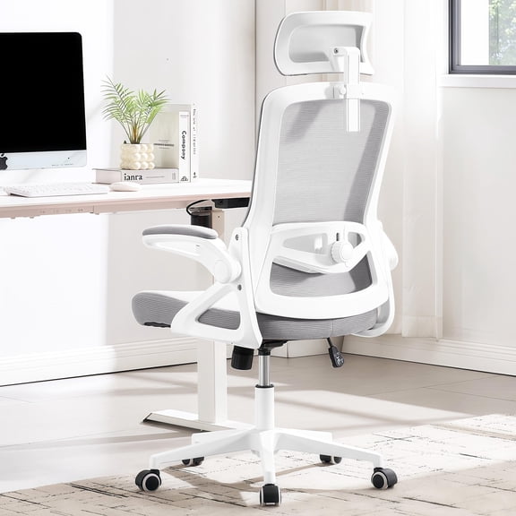 Nexthro Ergonomic Office Chair, 400 LBS Computer Chairs with Adjustable Lumbar Support, Breathable Mesh Desk Chair Ergonomic with Thickened Cushion, Comfy Home Office Desk Chair (White/Gray)
