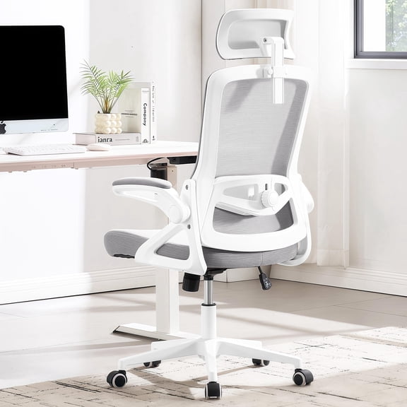Nexthro Ergonomic Office Chair, 400 LBS Computer Chairs with Adjustable Lumbar Support, Breathable Mesh Desk Chair Ergonomic with Thickened Cushion, Comfy Home Office Desk Chair (White/Gray)
