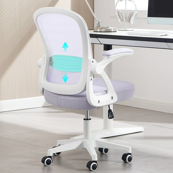 Nexthro Ergonomic Office Chair, Ergonomic Desk Chair with Adjustable Lumbar Support, Mesh Computer Chair with Comfy Flip-up Armrests, Executive Task Chair for Home Office (White/Lavender)