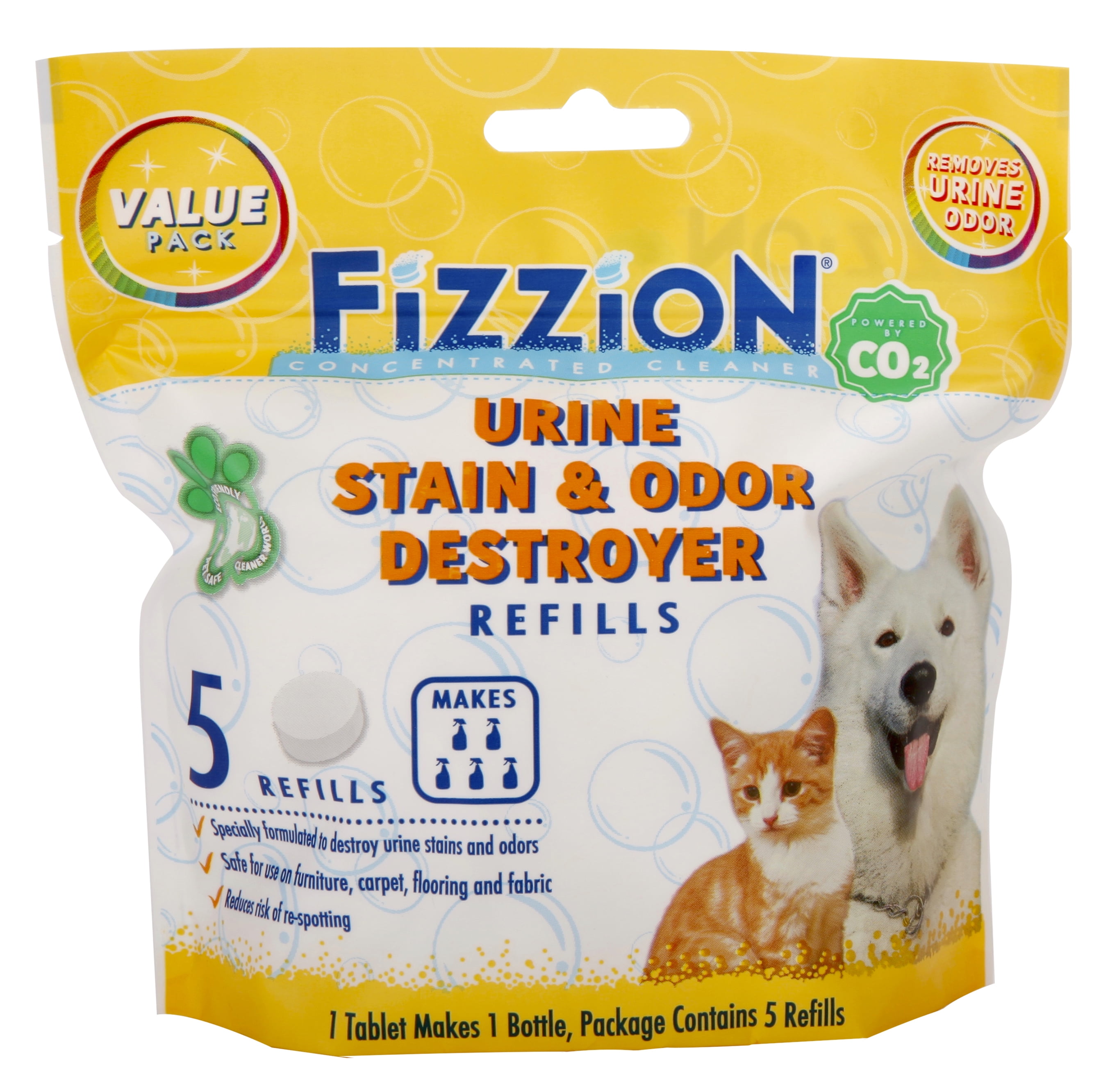 Fizzion Urine Pet Stain and Odor Destroyer - Removes Pet Urine Stains and Odors Safely with The Professional Cleaning Power of CO2 (5 Tablets)