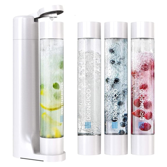 Fizzpod Soda Maker Sparkling Water Machine with 3 PET Bottles Caps and Carbonator, DIY Carbonated Beverage Maker for Home, White