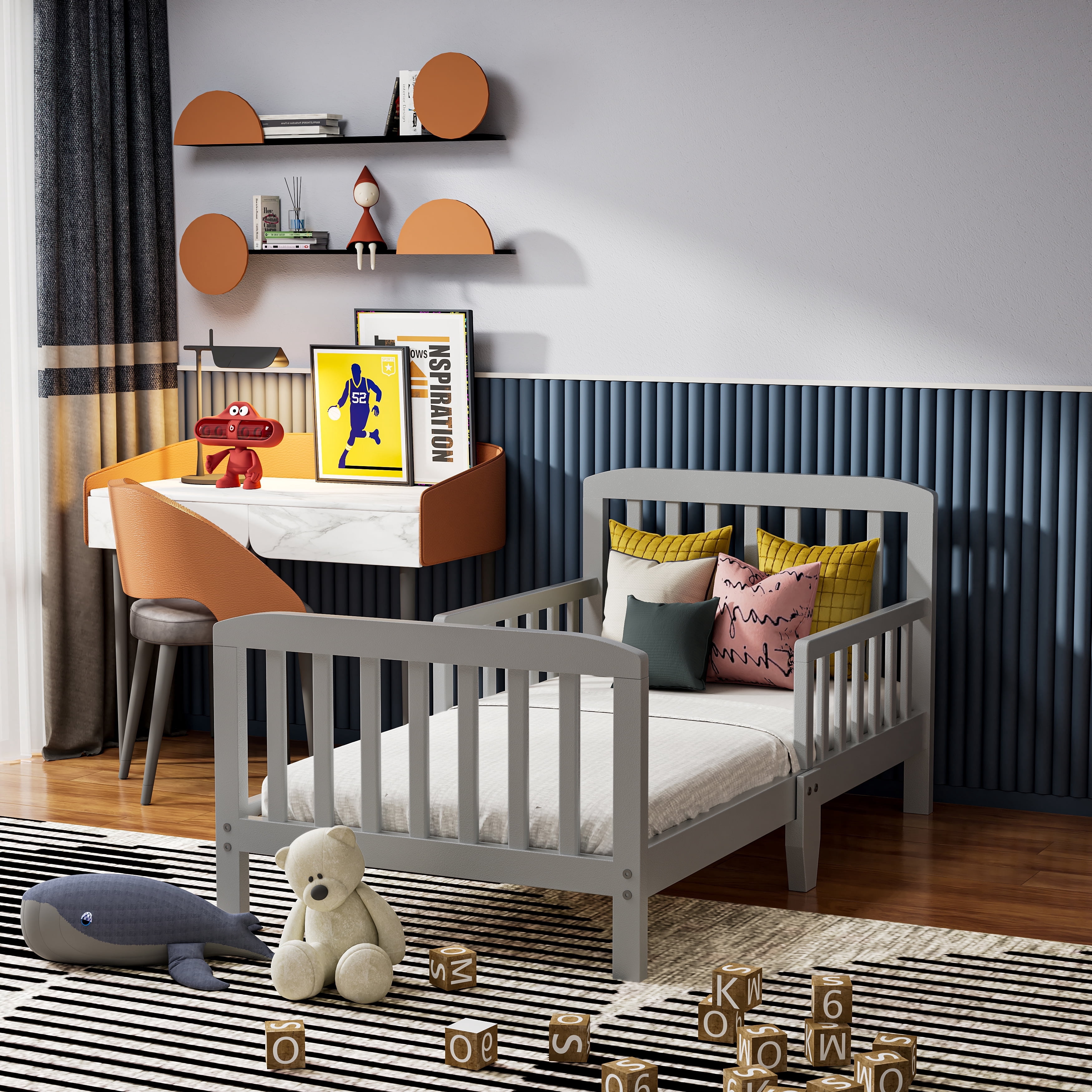 Fizzy Baby Classic Toddler Bed with Rails Wooden Beds for Kids, Grey