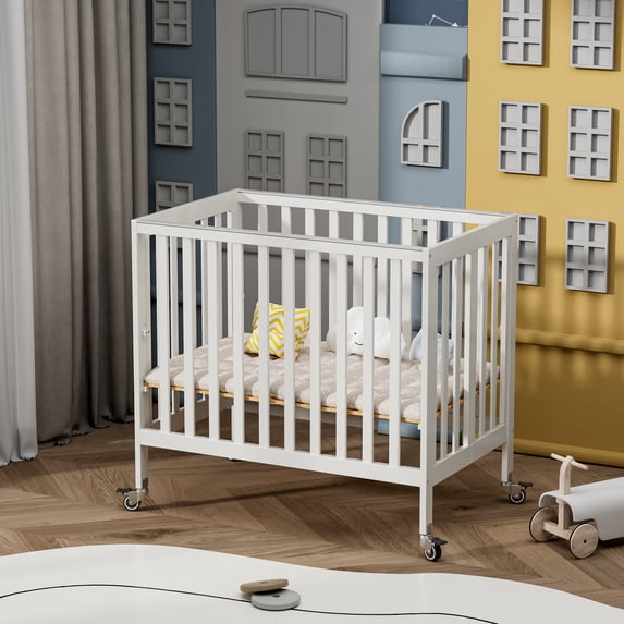 Fizzy Baby Foldable Baby Crib with Wheels Portable Baby Bed Travel Crib, White