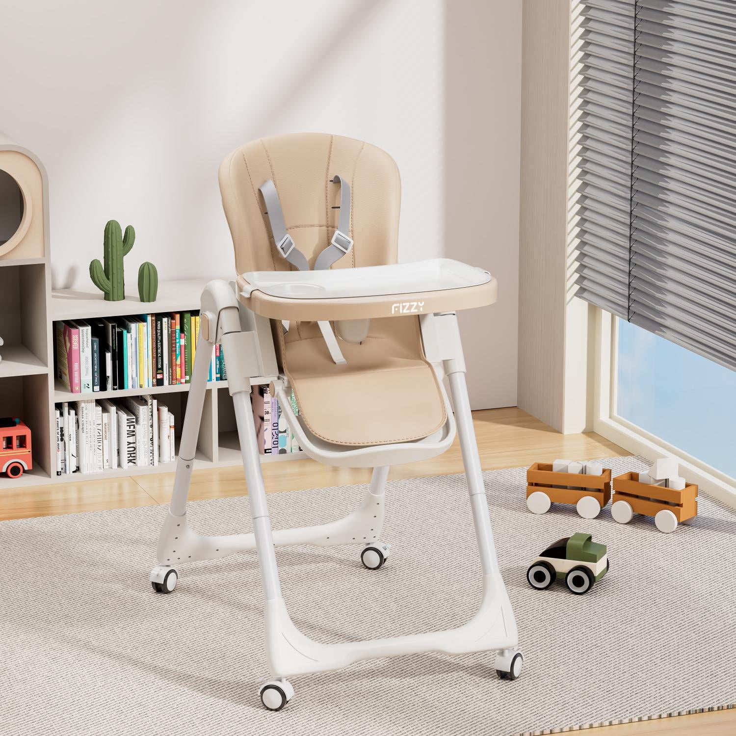Fizzy Baby Foldable High Chair Adjustable and Compact High Chair for Babies, Brown/White