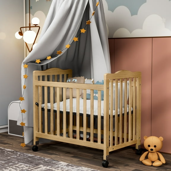 Fizzy Baby Mini Crib, Small Crib with 3-Position Mattress Board, Natural