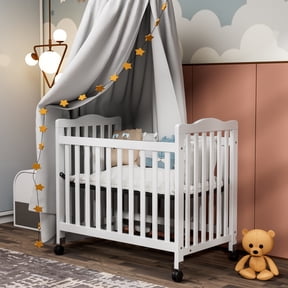 Fizzy Baby Mini Crib, Small Crib with 3-Position Mattress Board, White