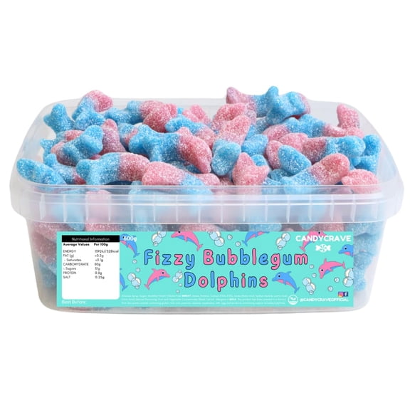 Fizzy Bubblegum Dolphin Sweets - 600g Tub - Pink and Blue Sweets - Dolphins - Gender Reveal Sweets - Baby Shower Sweets - Vegan