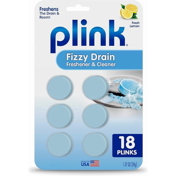 Fizzy Drain Cleaner and Freshener, Prevents Drain Clogs and Buildup, Removes Odors from Bathroom and Kitchen Sinks, Septic-Friendly, Made in the USA, Lemon Scent, 18 Tablets