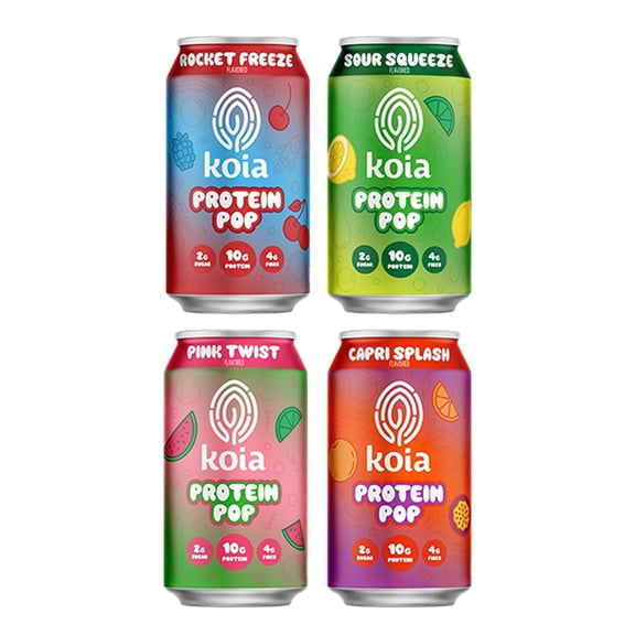 Koia Fizzy Favorites Protein Pop Variety Pack Clear Plant Protein Soda, 10g Protein, 2g Sugar, 4g Prebiotic Fiber, Assorted Flavors, 12 fl oz Cans, 12 Pack