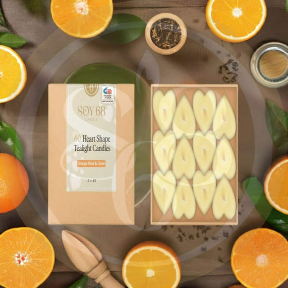 Moisturizer Candle: 0.5 Oz (Tealight: Heart Shape)(60Each/Box) (Orange Rind & Clove)