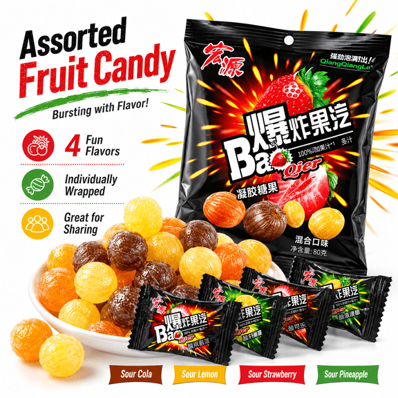 Fizzy Sour Hard Candy, Assorted Fruit Flavors, Individually Wrapped, [80g]