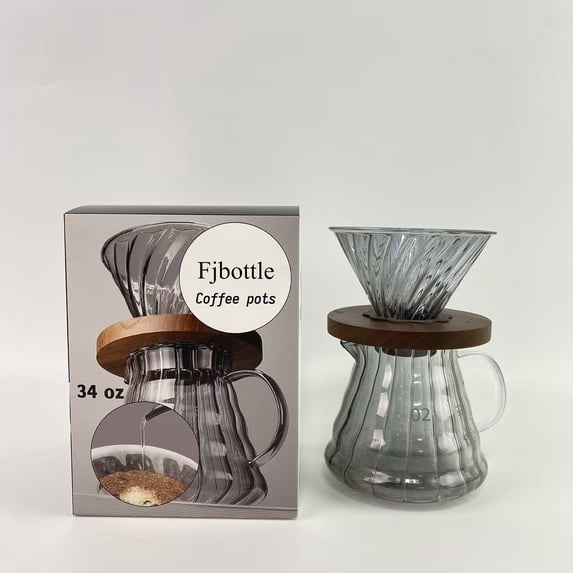Fjbottle Coffee pots,34 Oz Pour Over Coffee Maker, High-Heat Borosilicate Glass with Reusable Stainless Steel Filter and Cork Grip