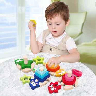 Fjnjuu Building Blocks Toys for Toddlers 1-3, Puzzle Early Education Four Sets of Column Disassembly and Assembly Geometric Shapes Matching Intellectual Kids Building Blocks Toys