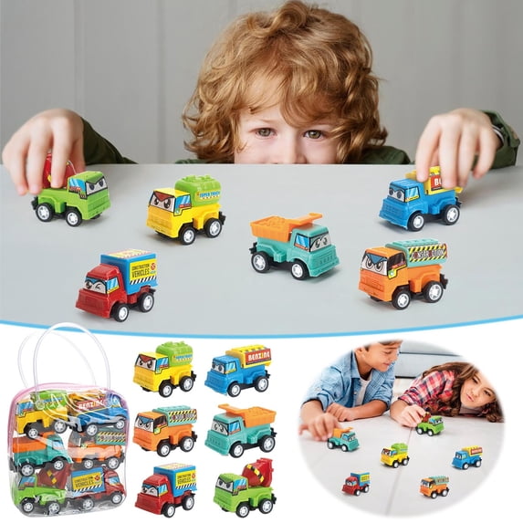 Fjnjuu Construction Truck Toys Cartoons Mini Inertias Rebounds Car Set Toy Handbag Car Gift Toy Classroom Reward Toy Cars Pack