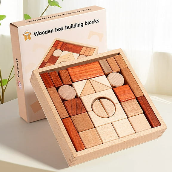 Fjnjuu Logical Thinking Puzzle Toy Solid Wood Large-grain Building Block Toys Montessori Learning Toy Blocks for Age 3-5
