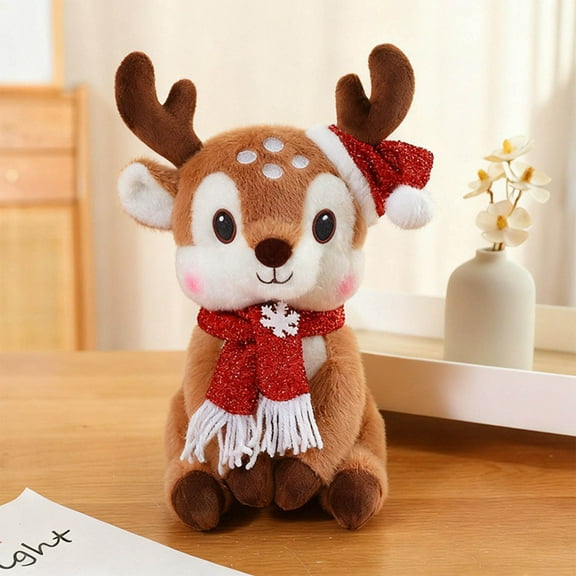 Fjnjuu Plush Toys Christmas Gifts Christmas Deer Doll Toy with Scarf - Adorable Fawn Doll Festive Gift for Children