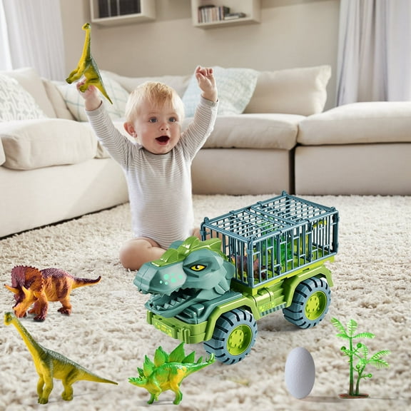 Fjnjuu Toys 6-12 Months, Toddler Toys Seeroze Dinosaur Truck Seeroze Dinosaur Transport Truck Dinosaur Engineering Vehicle with Figures Large Excavator Christmas Gifts for Kids