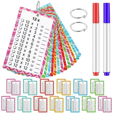 Fjnjuu Toys for ages 2-4, 14 PCS Multiplication Flash Cards 0-12 Multiplication Chart Times Table Flash Cards with 3 Markers 2 Rings Multiplication Chart 1ml