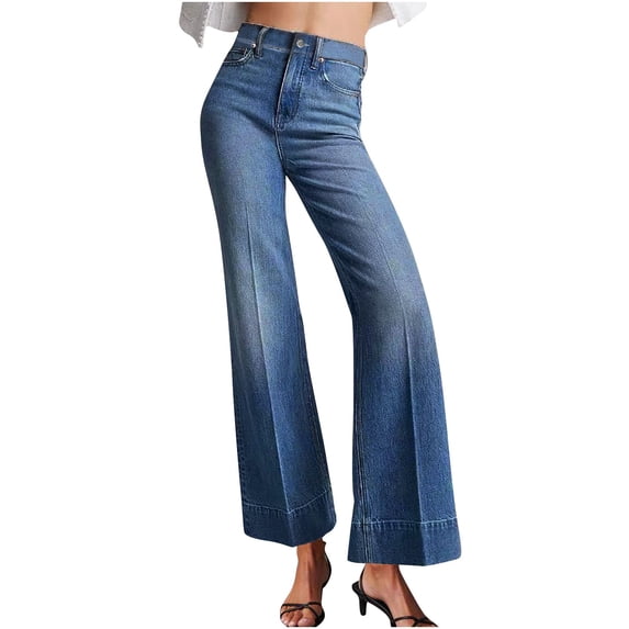 Fjofpr 50% off Clear!Straight Leg Jeans for Women Baggy Jeans for Women Cargo Women's Casual Large Pocket High Waist Versatile Straight Tube Loose Wide Leg Denim Pants