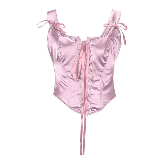Fjofpr 50% off Clear! Pink Corset Tops for Women Fashion Women Style Solid Color Backless Ribbon Waist Camisole Shapewear Tops